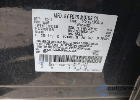 2015 Ford Edge Sport z USA, uszkodzony, nr VIN 2FMTK4AP4FBC37555